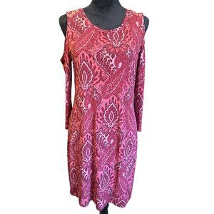Michael Kors Pink Paisley Print Cold Shoulder Dress With Gold Button Detail Size